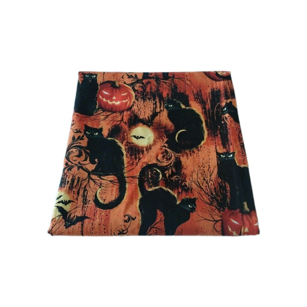 Halloween Hi-Fashion Fabrics 5846 Cotton Eerie Pumpkins Black Cats Bats 48 x 43
